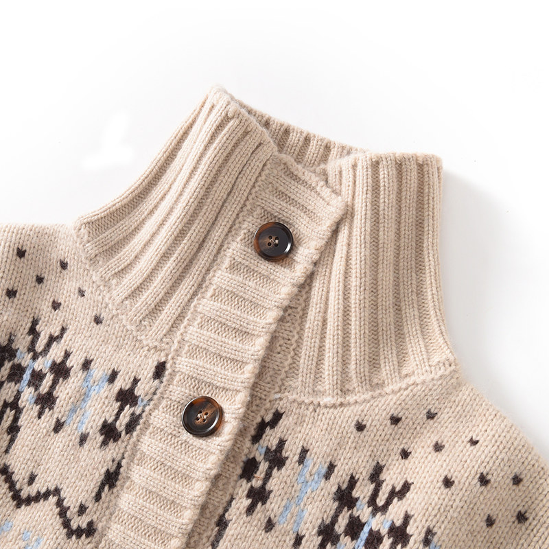 重磅秋冬高领加厚提花拼色山羊绒开衫女轻奢毛衣气质复古毛衣外套,淘宝优惠券,粉丝福利购,淘宝优惠卷