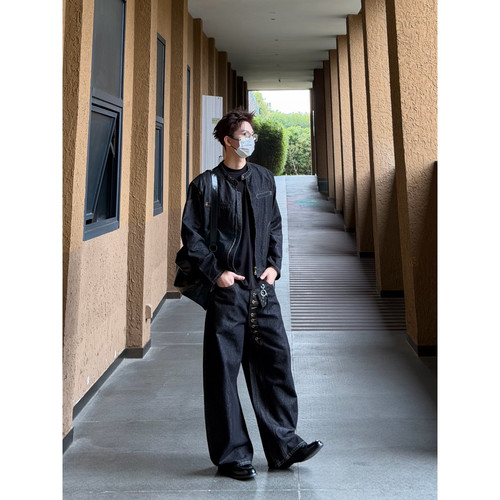 AYUN Studio 孙聖云廓形机车牛仔套装垫肩水洗短款上衣弯刀慵懒潮 - 图2