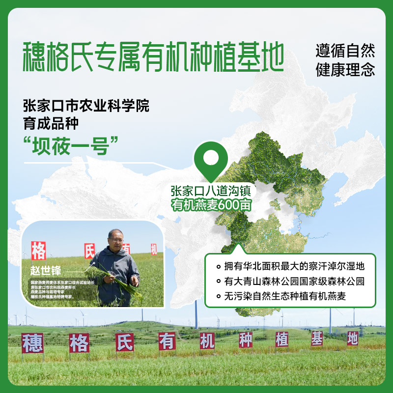 穗格氏有机燕麦片原味营养即食早餐无添加蔗糖冲饮代餐1000g*2罐 - 图0