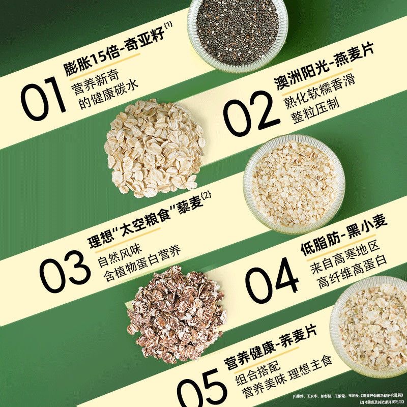 穗格氏五黑奇亚籽燕麦片多谷物无糖精营养早餐即食冲饮饱腹代餐品