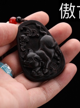 黑檀木雕生肖猪挂件吊坠项链