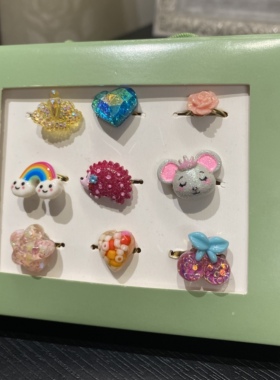 微瑕 儿童戒指女童公主幼儿园生日礼物卡通戒指女孩爱心首饰礼盒