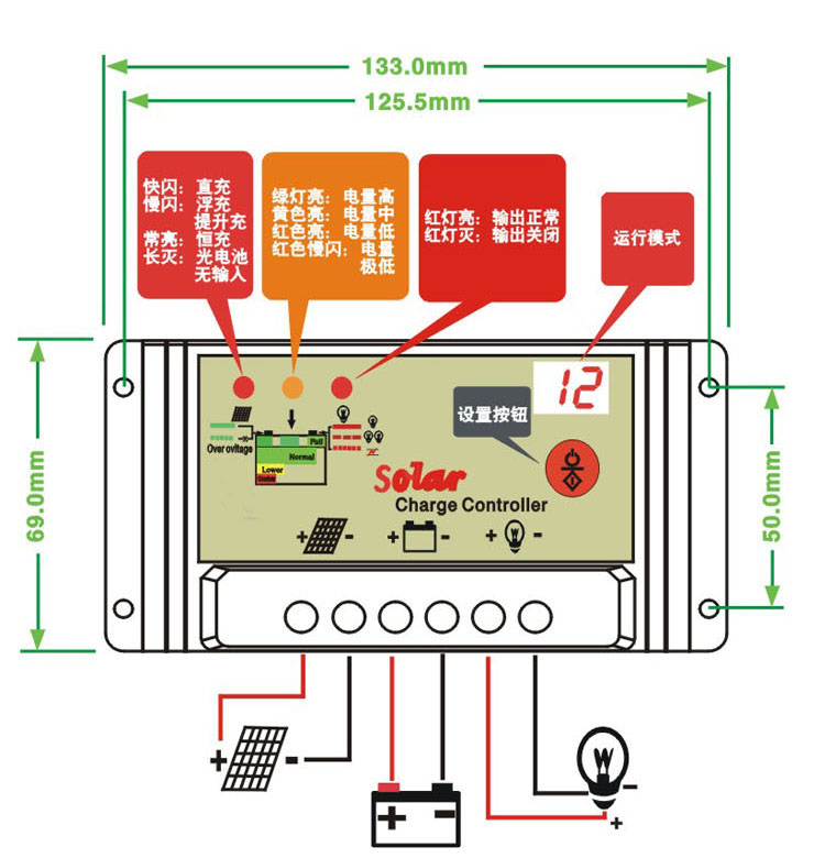 太阳能控制器12V24V10A20A30A光伏板充电器LED路灯庭院灯草坪灯