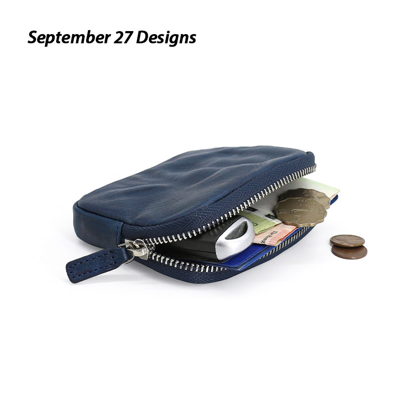 原创新品植鞣牛皮男皱褶复古零钱包 september27designs钱包