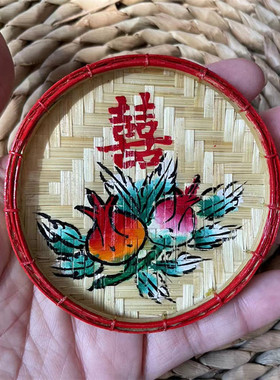潮汕手绘竹编篮子竹筛喜葫喜庆篮子潮州彩绘花篮婚庆手信吊饰挂饰