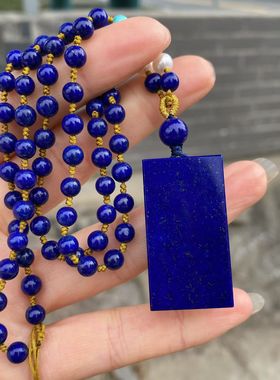 新中式天然青金石无事牌项链吊坠毛衣链气质简约挂坠子送礼物