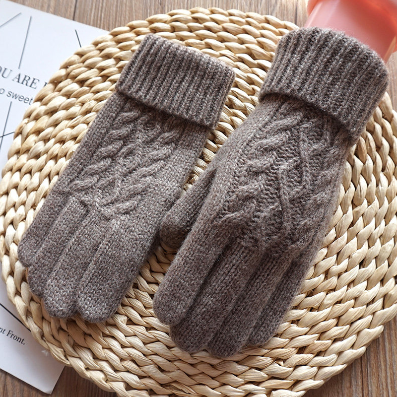 克拉斯卡 秋冬季女士针织毛线保暖手套拧花羊毛触屏全指开车手套,淘宝优惠券,粉丝福利购,淘宝优惠卷