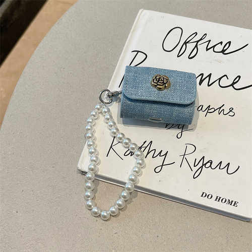 创意包包款牛仔蓝布纹适用华为5代freebudsPro2/3蓝牙耳机壳立体山茶花4i/5i保护套女款free clip软壳倍思m2s - 图2