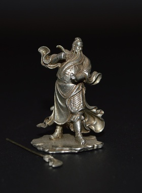 古玩白铜关公铜像武财神装饰摆件