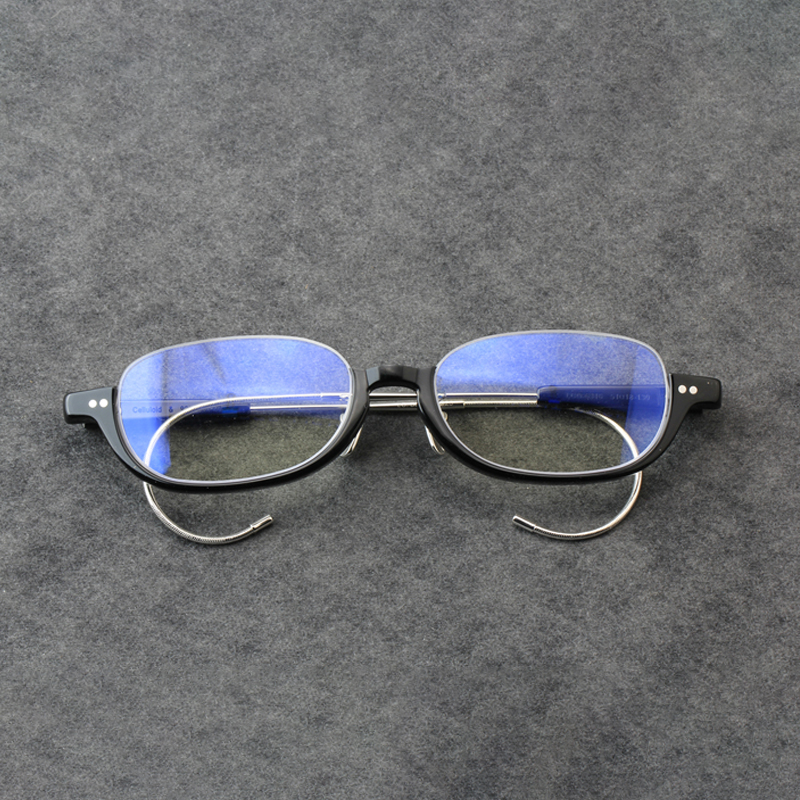 复古眼镜半圆形眼镜框男手工银框眼镜架配近视镜框男士半圆框6316-图1