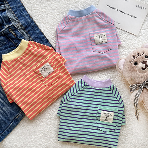 吸吸果冻～韩风宠物衣服秋季泰迪秋装雪纳瑞纯棉居家T恤猫咪薄款 - 图0