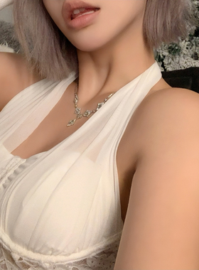 满钻爆闪水滴流苏项链