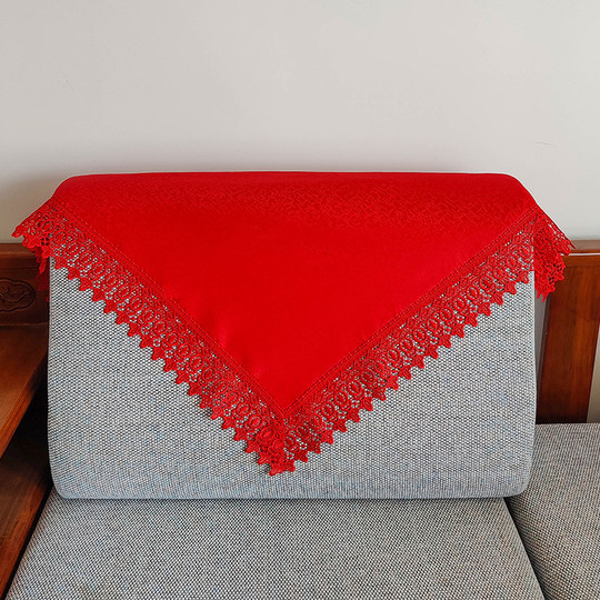 Big red festive sofa towel, backrest towel, armrest towel, European style Chinese wedding lace fabric full back cover