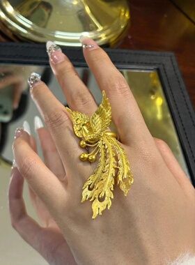 好运连连拍婚纱金色凤凰活口戒指