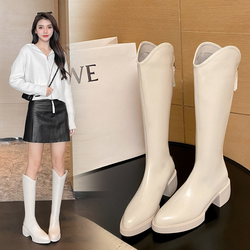 靴子女长筒靴2025新款西部牛仔靴复古粗跟尖头骑士靴不过膝长靴女,淘宝优惠券,粉丝福利购,淘宝优惠卷