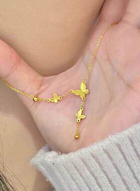 18k金色精美蝴蝶流苏黄金项链