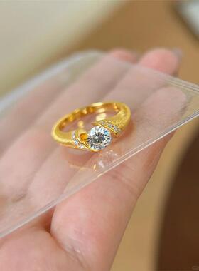 不掉色覆古拉丝悬浮钻石戒指女