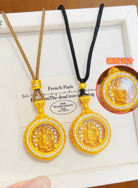 金店同款沙金点钻黄财神吊坠项链