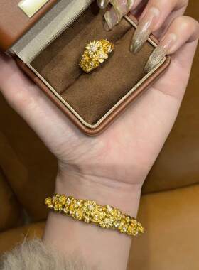 繁花簇锦花朵黄金色手镯沙金镯子