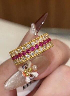 沙金点钻闪动蔷薇莫桑满钻戒指