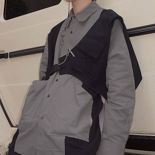 韩国ins潮牌暗黑中性战术轻机能马夹背心街头可拆卸搭配马甲男女 - 图2