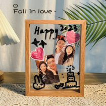 Double sided transparent photo frame diy hand print send boyfriend female bestie gift a3A4 postcard display frame swing table