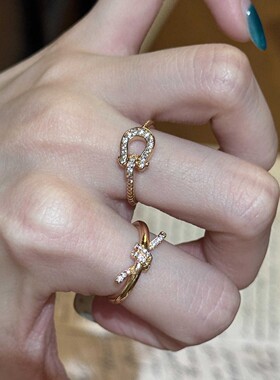 中古金色马鞍星星戒指女轻奢感仿钻食指戒叠戴感百搭指环