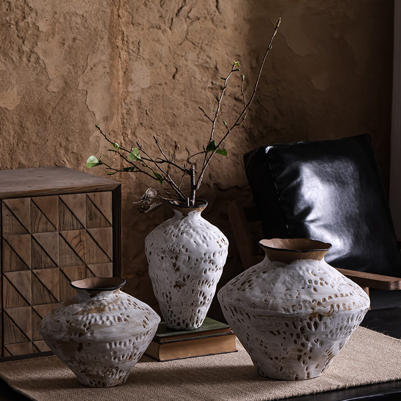 景德镇陶瓷侘寂风花瓶摆件复古怀旧粗陶陶罐手工民宿干花插花摆件,淘宝优惠券,粉丝福利购,淘宝优惠卷