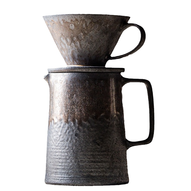 复古做旧手冲壶咖啡过滤杯v60陶瓷分享壶滴漏式冲咖啡器具套装 - 图3