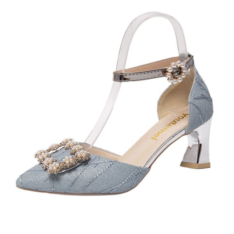 包头凉鞋女2025年新款夏季仙女风百搭细跟珍珠方扣一字带高跟鞋女,淘宝优惠券,粉丝福利购,淘宝优惠卷