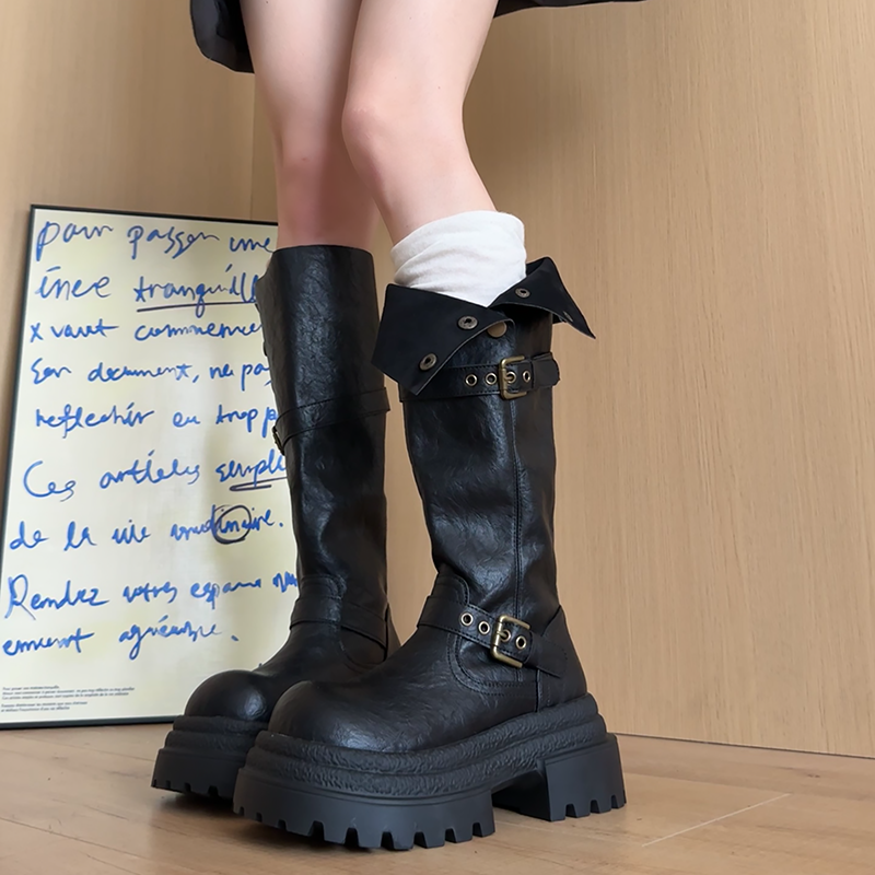 内增高10cm靴子长筒靴女松糕厚底靴小个子两穿棕色复古高筒骑士靴,淘宝优惠券,粉丝福利购,淘宝优惠卷