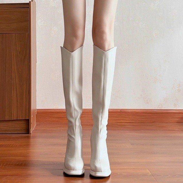 10CM白色长筒靴女2025冬小香风高跟靴瘦瘦弹力靴显腿细法式高筒靴,淘宝优惠券,粉丝福利购,淘宝优惠卷