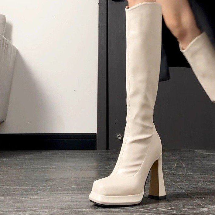 10CM白色长筒靴女2025冬小香风高跟靴瘦瘦弹力靴显腿细法式高筒靴,淘宝优惠券,粉丝福利购,淘宝优惠卷