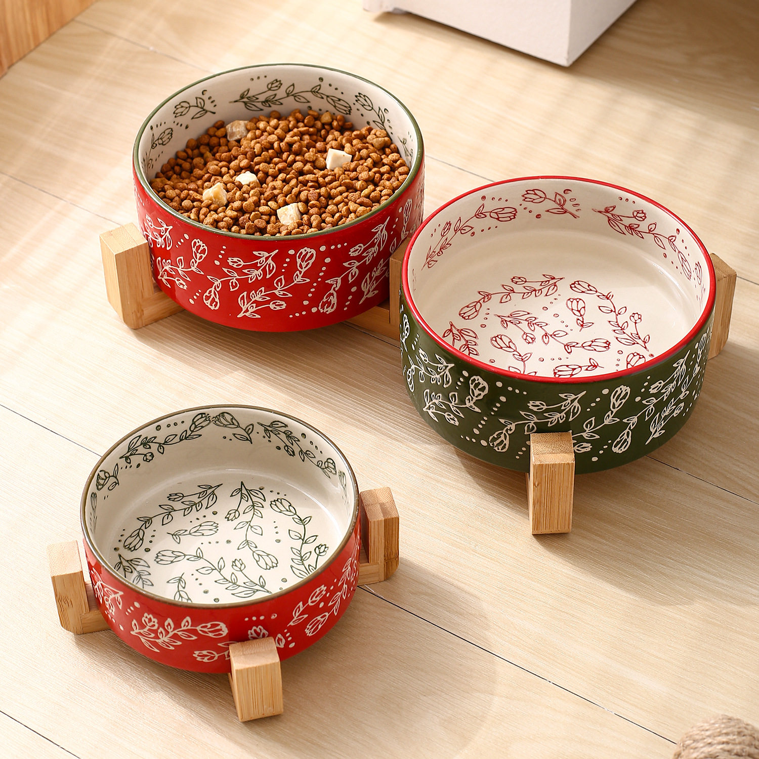 【创意民族风】直口碗带木架家用宠物碗陶瓷碗猫碗狗碗猫咪喝水碗,淘宝优惠券,粉丝福利购,淘宝优惠卷