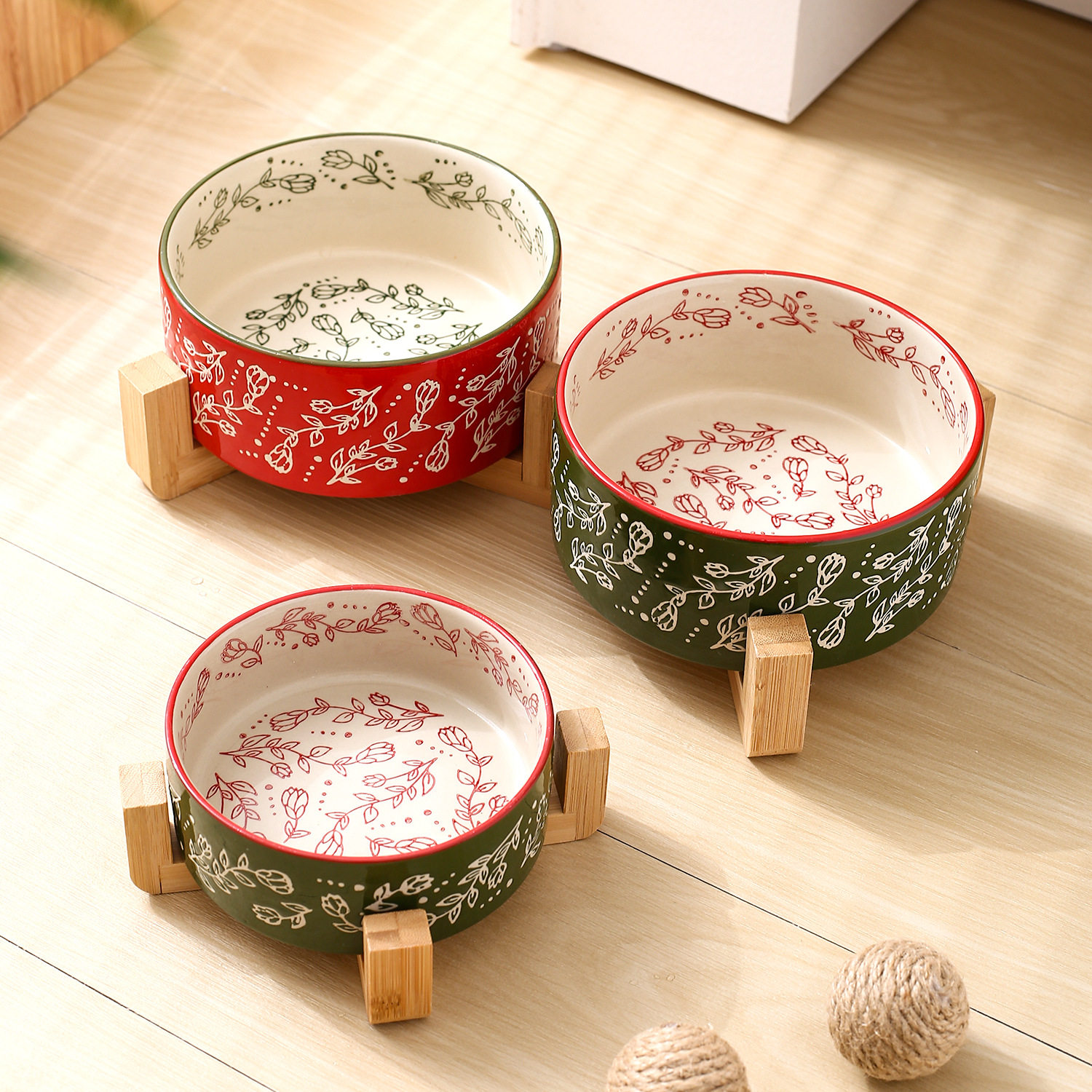 【创意民族风】直口碗带木架家用宠物碗陶瓷碗猫碗狗碗猫咪喝水碗,淘宝优惠券,粉丝福利购,淘宝优惠卷