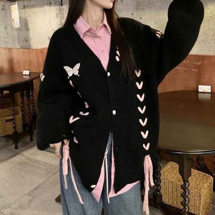 日韩穿绳奶软糯毛衣女秋冬新款宽松慵懒风蝴蝶结时尚针织开衫,淘宝优惠券,粉丝福利购,淘宝优惠卷