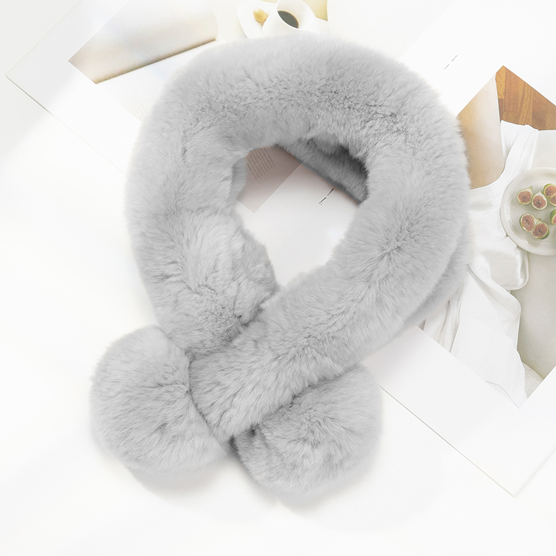 上海故事仿獭兔毛毛领围巾女冬简约百搭保暖交叉皮草围脖毛绒加厚