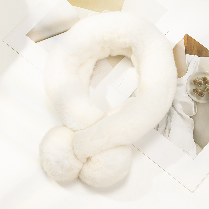 上海故事仿獭兔毛毛领围巾女冬简约百搭保暖交叉皮草围脖毛绒加厚