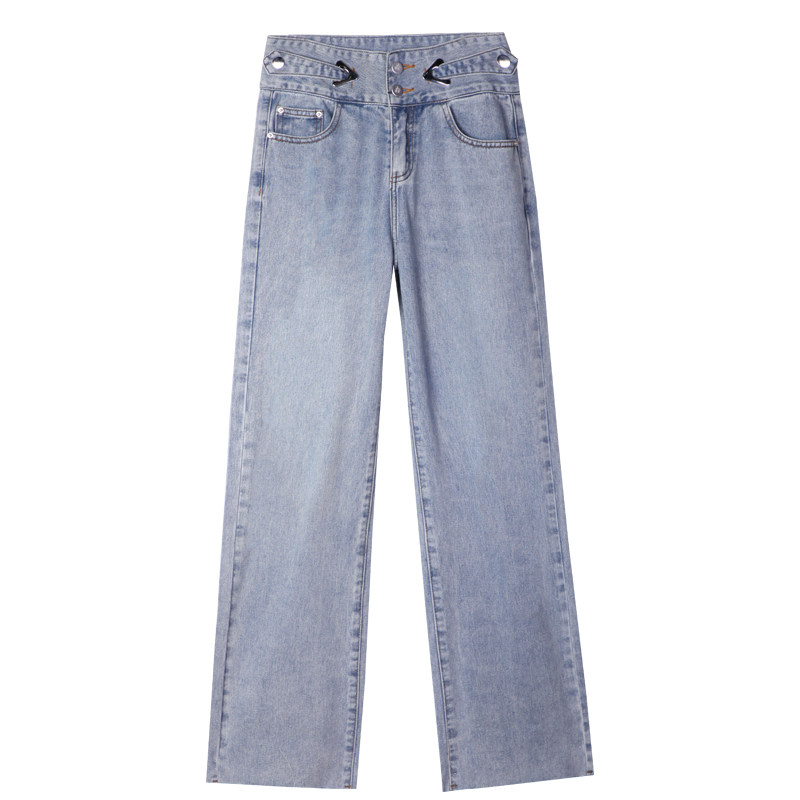 高腰阔腿女直筒长款2020年夏牛仔裤 花嫉女装牛仔裤