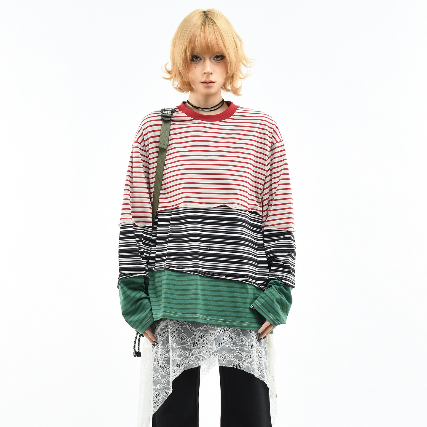 OV原创/美式复古撞色条纹长袖T恤女春季剪裁设计感宽松叠穿上衣男,淘宝优惠券,粉丝福利购,淘宝优惠卷