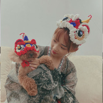 China Wind GUGUT pets hats traditional New Years New Years Eve Lions Hat Dogs Spring Festival Clothing Kitty for New Year decorations