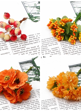 橙色仿真花泡沫花芯双头花蕊果子