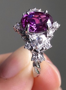 华杰跨境热卖新款合金镶嵌紫色锆石戒指欧美女士订婚戒指厂家直销