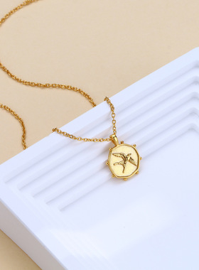 法式新品s925纯银个性时尚牌形小鸟图案坠子轻奢小众设计项链