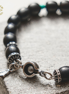 Arthur.k925银玄青0.8黑牛角手链