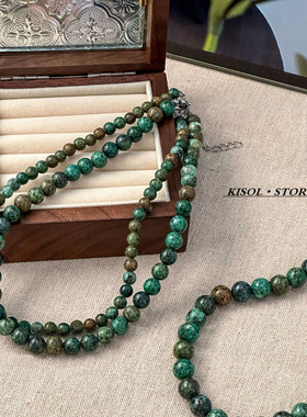 KISOLins小众绿色木纹串珠颈链女