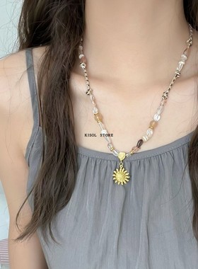 KISOL夏季太阳天然石串珠项链女~