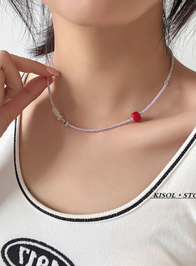 KISOL温柔紫色天然石串珠颈链女~