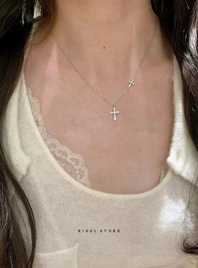 KISOL清冷感百搭银色十字架颈链~