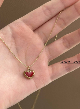 KISOL不褪色红色爱心钛钢颈链女~
